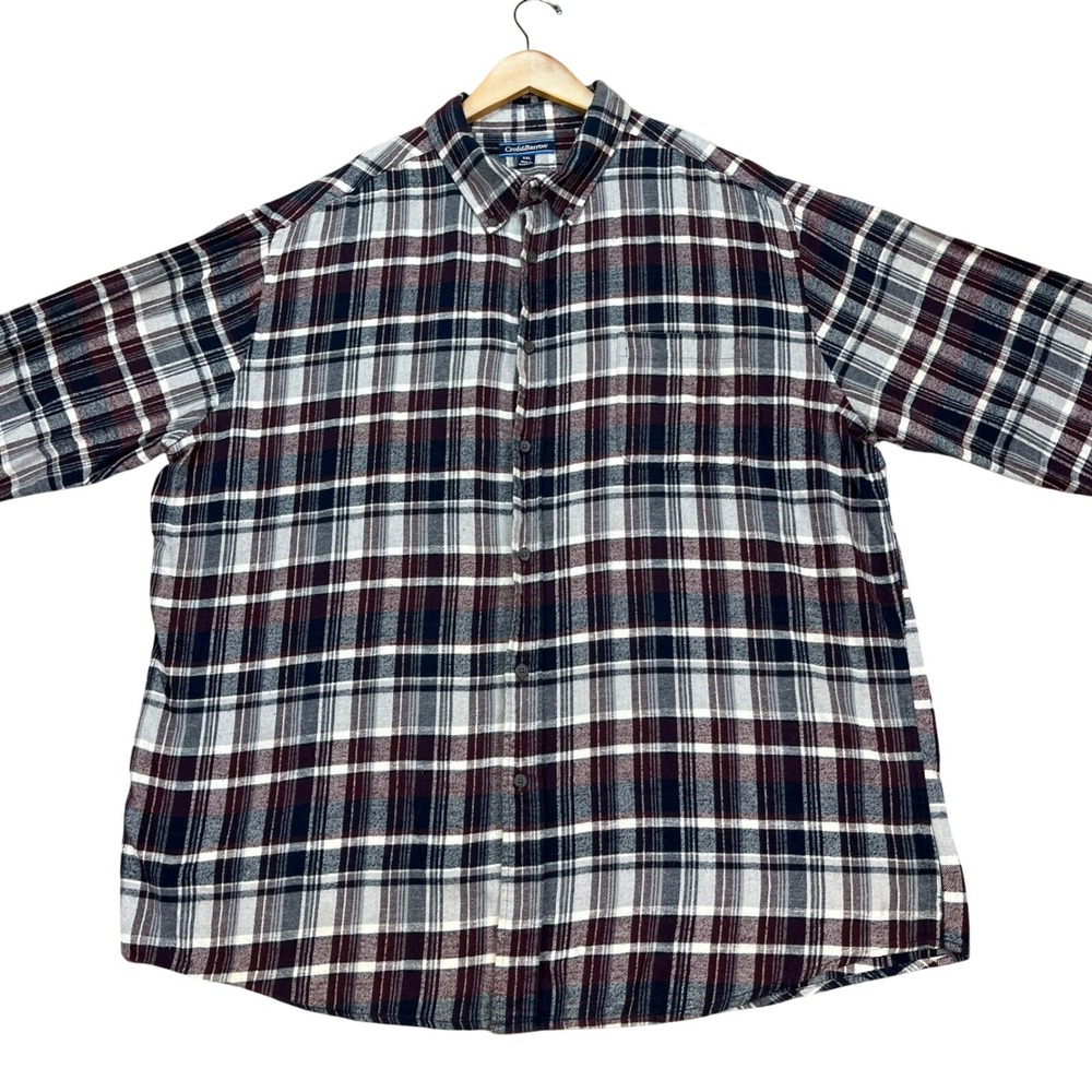 Croft Barrow‎ Button Down Shirt Mens XXL Flannel Burgundy White Navy Blue Plaid